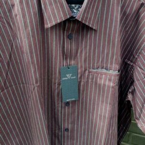 SHORT SLEEVE WINE STRIPE SHIRT FROM COTTON VALLEY 2XL3XL4XL5XL6XL7XL8XL